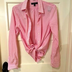 Cotton, button-down, pink pinstripe ladies top